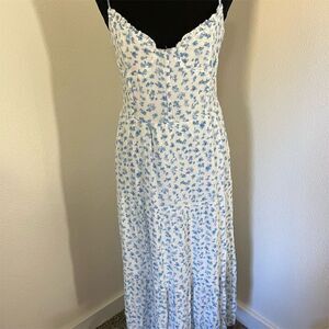 Women's M Blue Floral Tie-Strap Midi Dress Casual Spring​